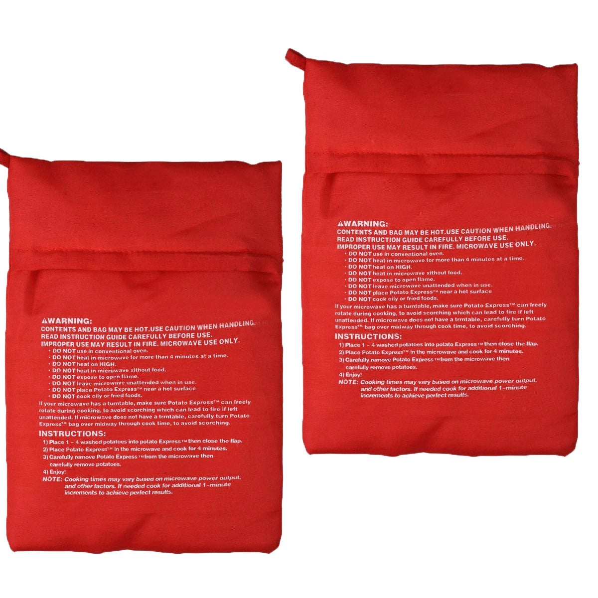 2 Pack New Potato Microwave Cooker Bags 4 Minutes Fast Quick Reusable Washable
