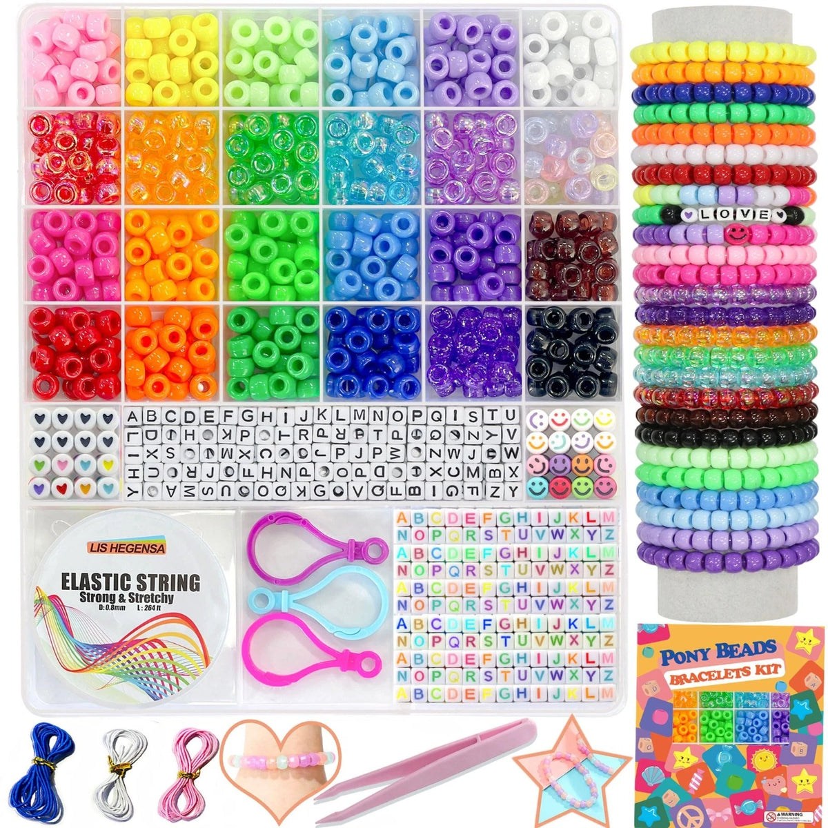 Pony Bulk Kandi Beads for Necklace Jewelry, Bracelets Making Jewelry Kit