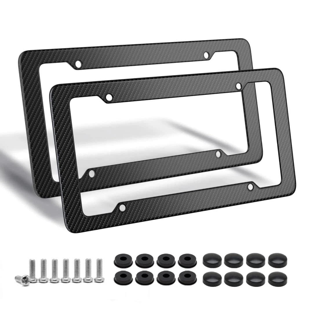 Carbon Fiber License Plate Frame, Glossy Waterproof Plastic Number Plate Frame P