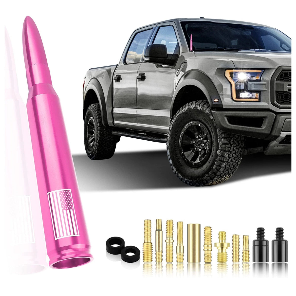 Car Bullet Antenna,Truck Exterior Decoration f, New Upgrade Pink-U.S. Flag