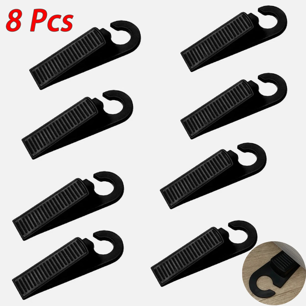 8 Pcs Door Stopper Grooved Rubber Wedge with 1.0