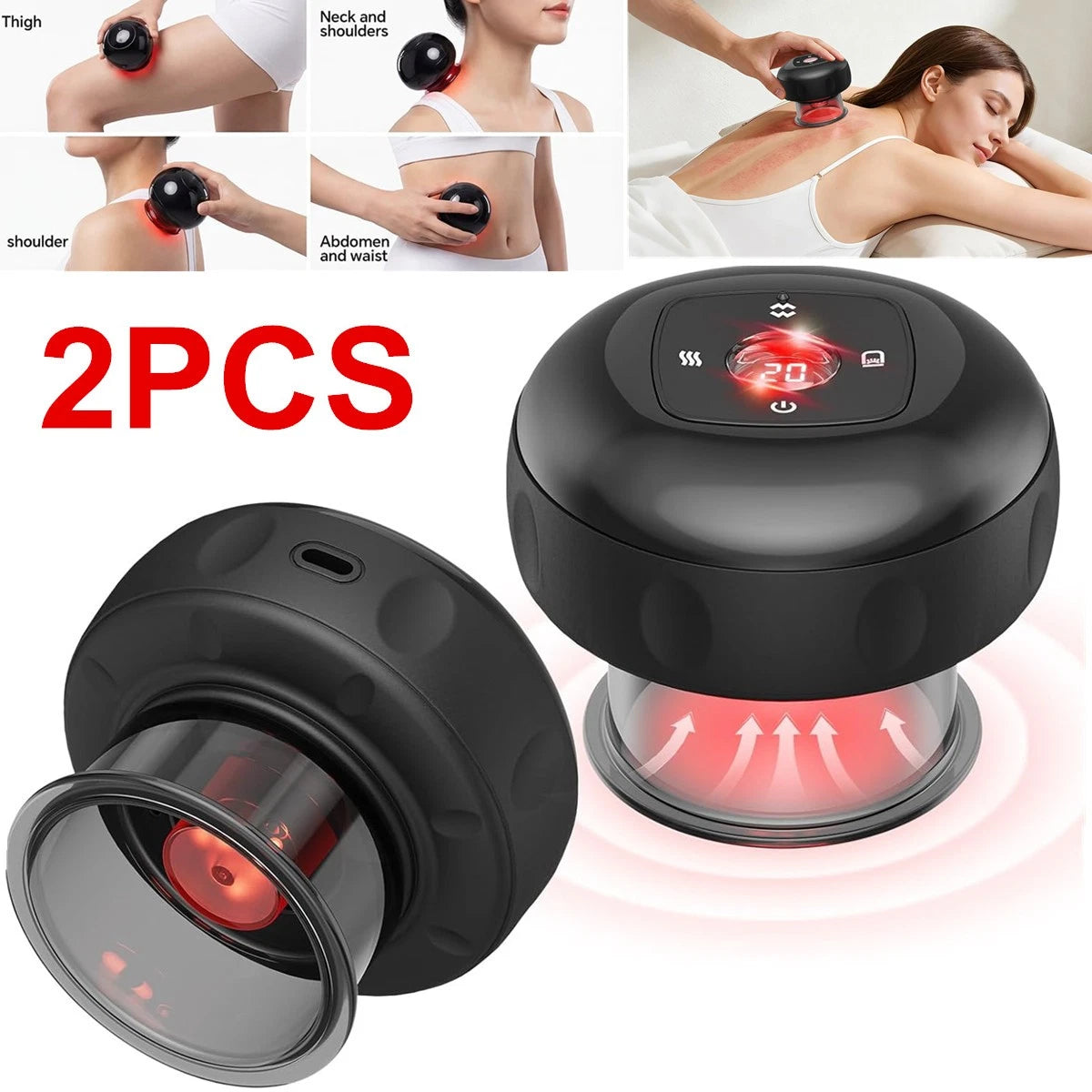 2PCS 5 In 1 Electric Cupping Therapy Set Heat Suction Vacuum Massager 15 Levels