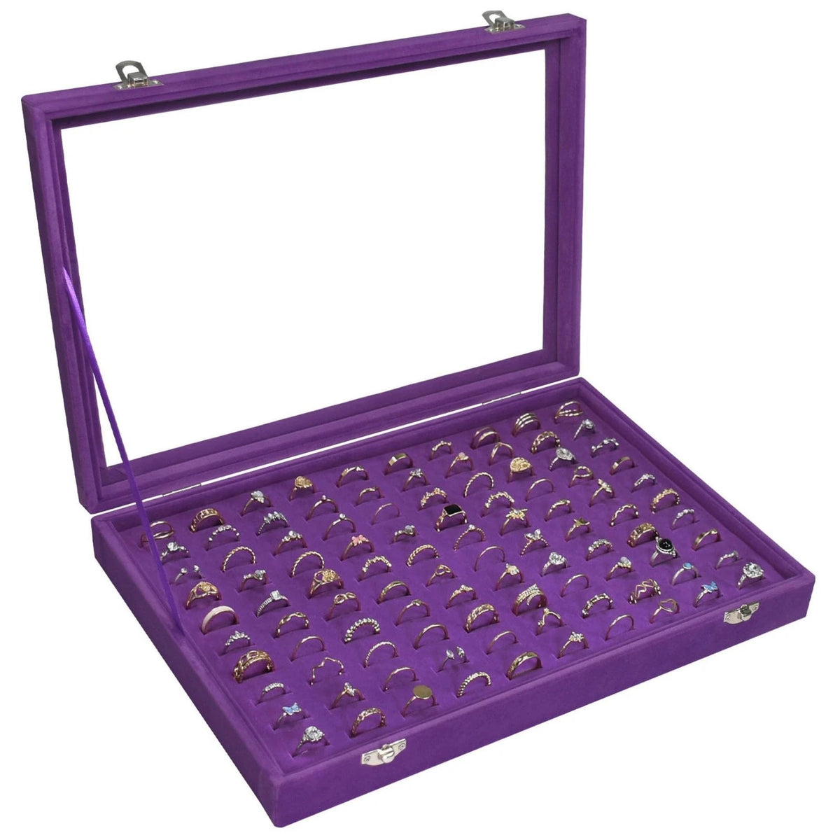 100 Slot Ring Display Tray Velvet Showcase Holder Purple Home Store