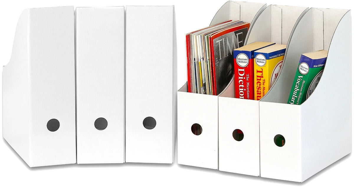 6-Pack Magazine File Holder Box, Foldable Cardboard Organizer, White