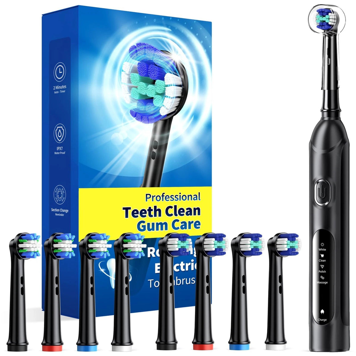 Rotating Electric Toothbrush for Adults with 8 Brush Heads (2 Types), 4 Modes...