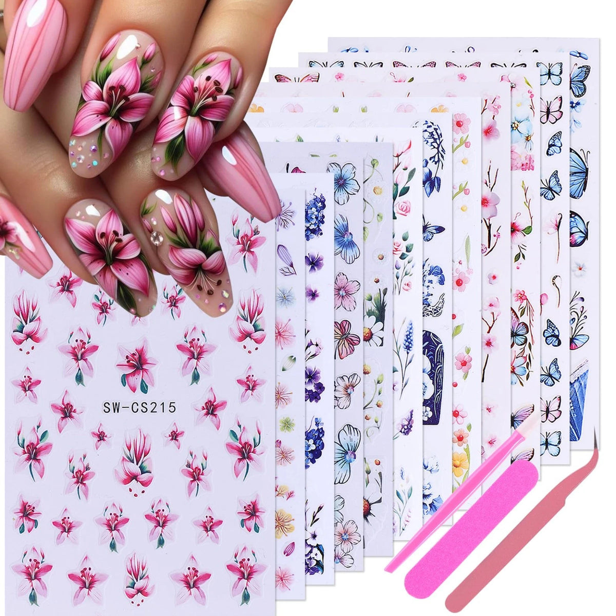 Flower Stickers for Nail Art Decals - 12 Sheets Spring Butterfly Nail Stickers w