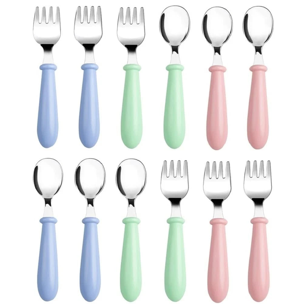 Pimoys 12 Pieces Toddler Utensils Kids Silverware Set Baby blue/green/pink