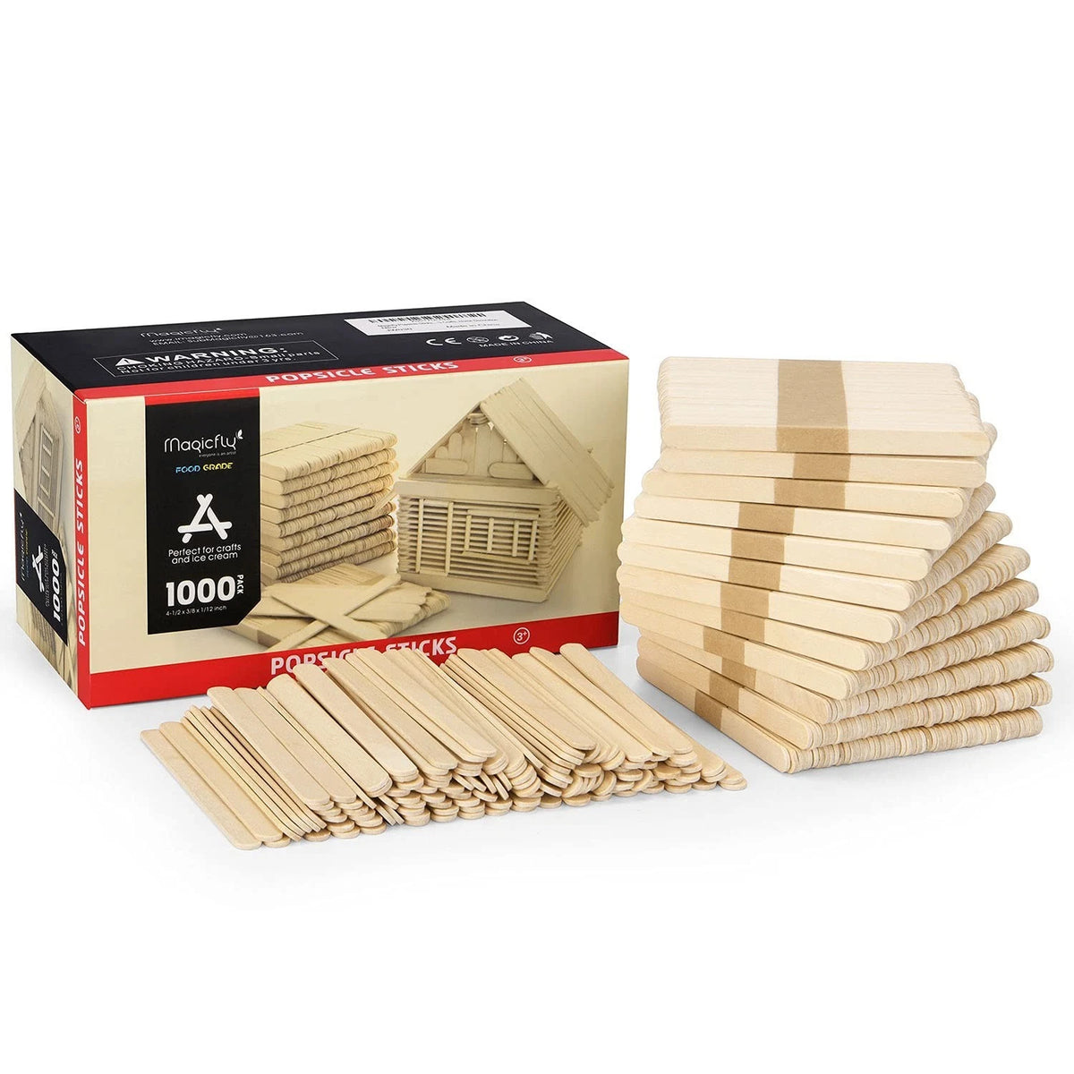 1000Pcs Popsicle Sticks, Natural Wooden Food Grade Craft Sticks, 4-1/2 Inch Grea