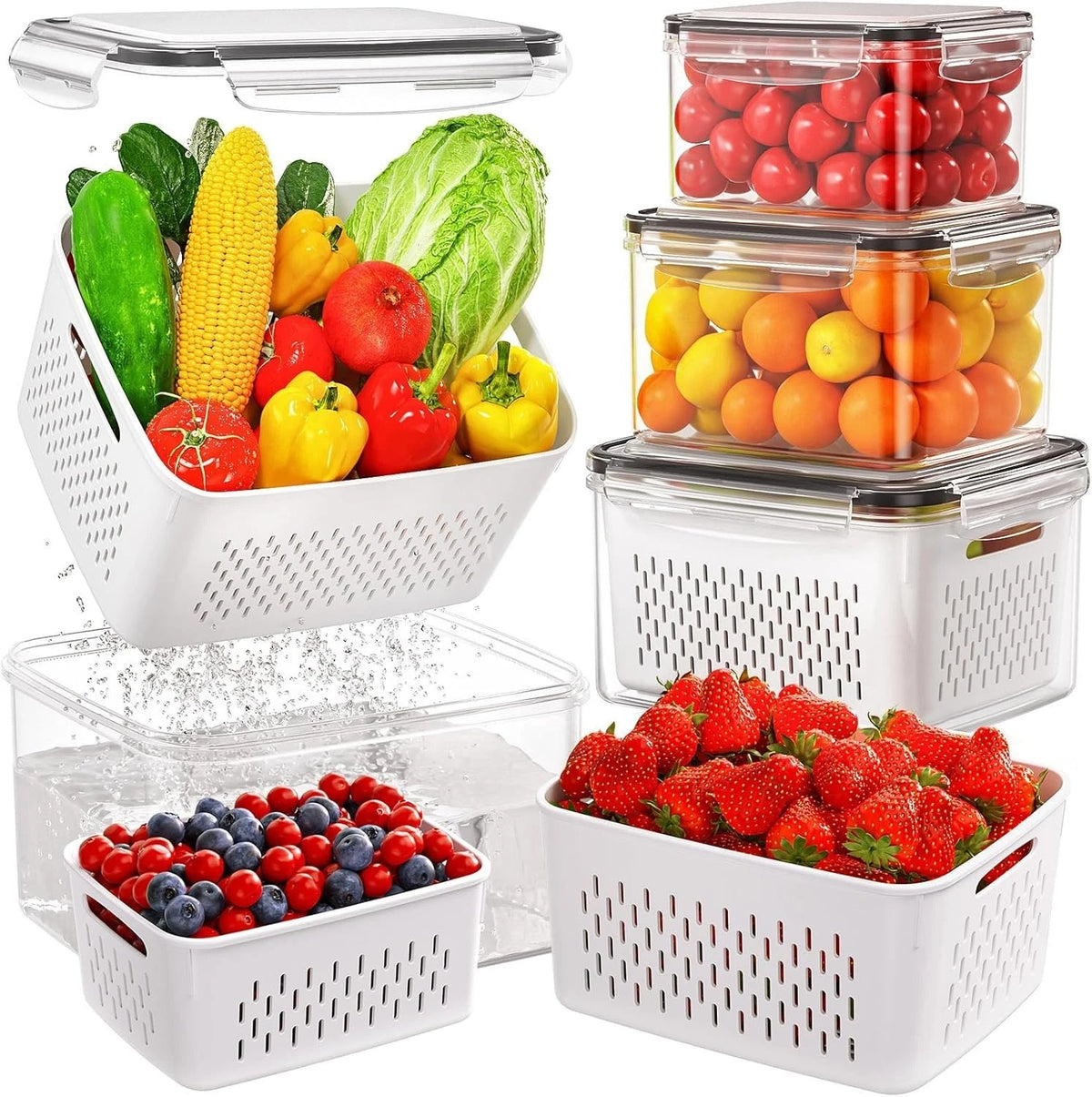 4 PCS Fruit Storage Containers for Fridge, Produce Containers for Fridge with...