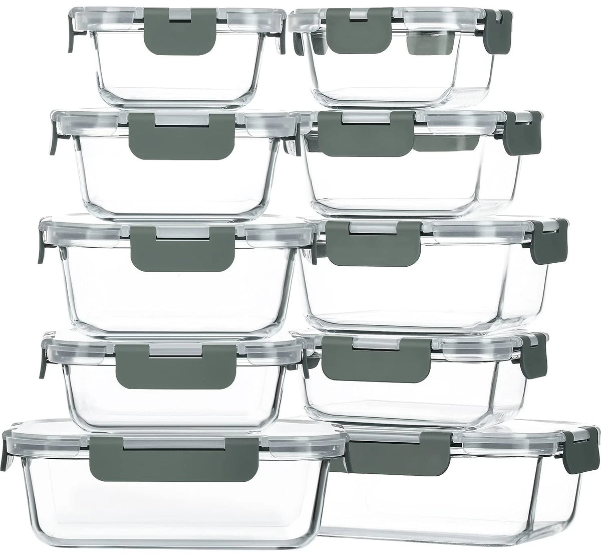 10-Pack Glass Food Storage Container with Lids, Airtight Lunch Bento Boxes,