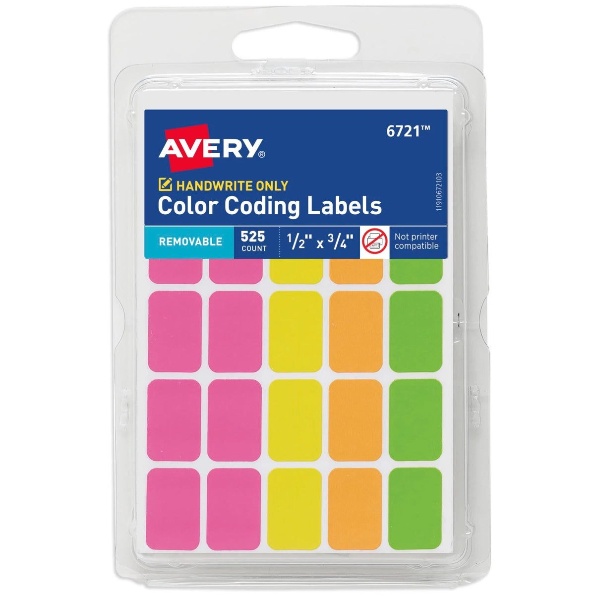 Rectangular Color Coding Labels, Assorted, Removable, Pack of 525 (06721)