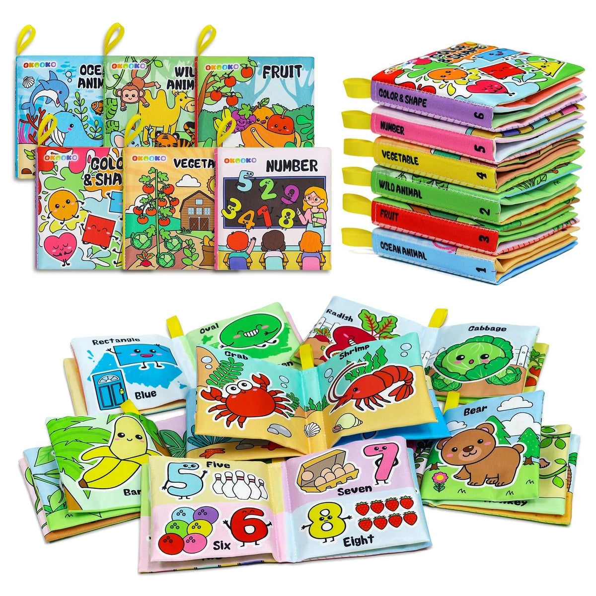Soft Baby Books 6PCS, Soft Cloth Books, Bath Books, Crinkle Washable, for Kids