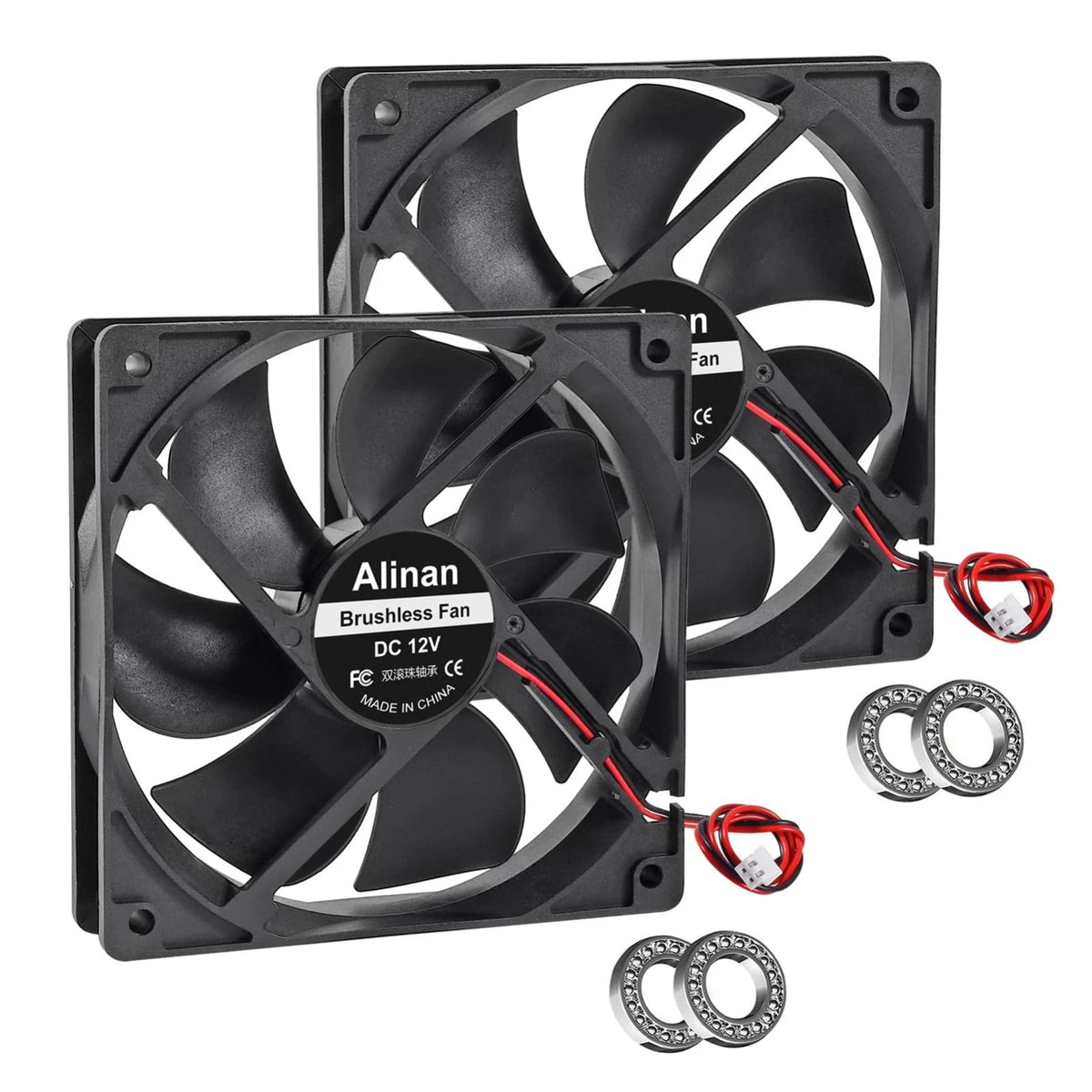 2Pcs 12025 120Mm X 25Mm 12V 5 Inch Dual Ball Bearings Brushless Fan 2Pin DC Cool