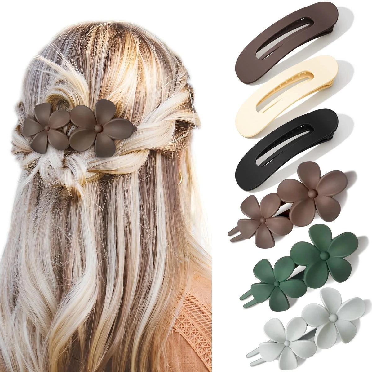 6 PCS Flat Hair Clips - 2 Styles Y2K Lay Down Claw Clips for Thick Thin Curly Ha