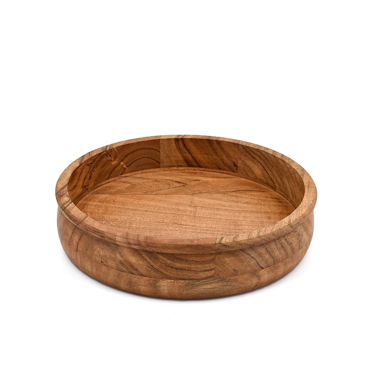 Fruit Bowl Acacia Wood Round Decorative Wooden Centerpiece for Kitchen