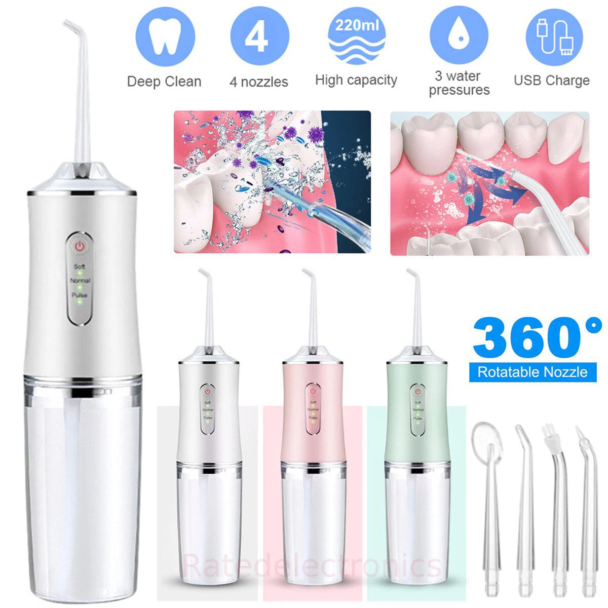 Cordless Water Flosser Dental Oral Health Irrigator Travel Teeth Cleaner Floss