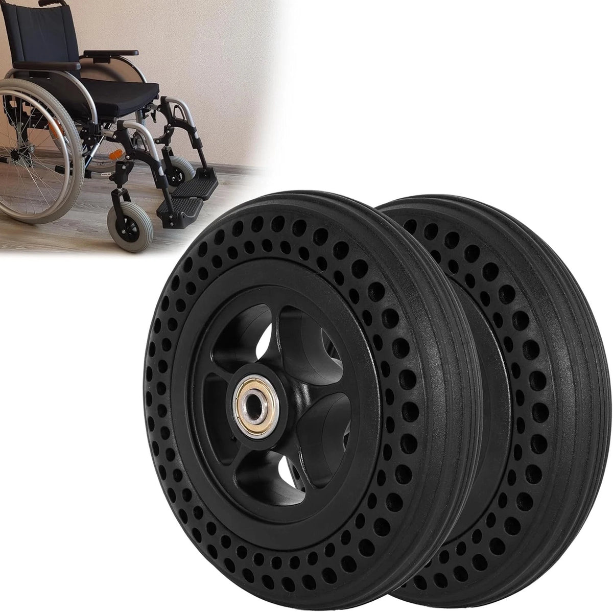 6 Inch Wheelchair Wheel Replacement Honeycomb Rubber Anti-Slip Tire, 6