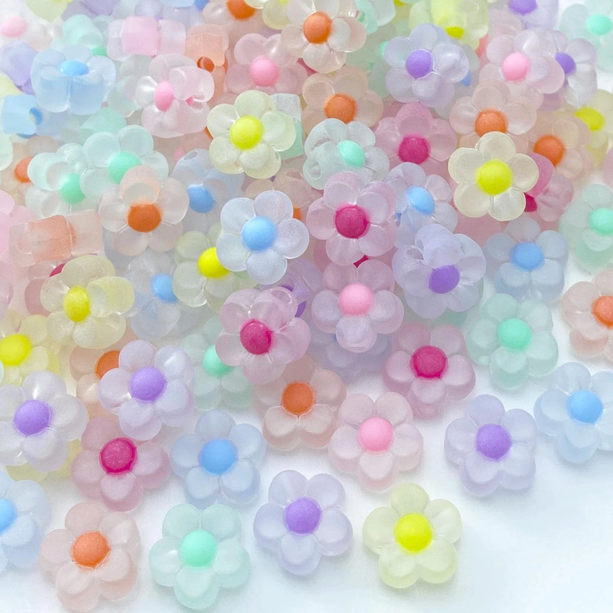 150Pcs Acrylic Flower Beads Candy Color Transparent Plastic Pastel Spacer Beads