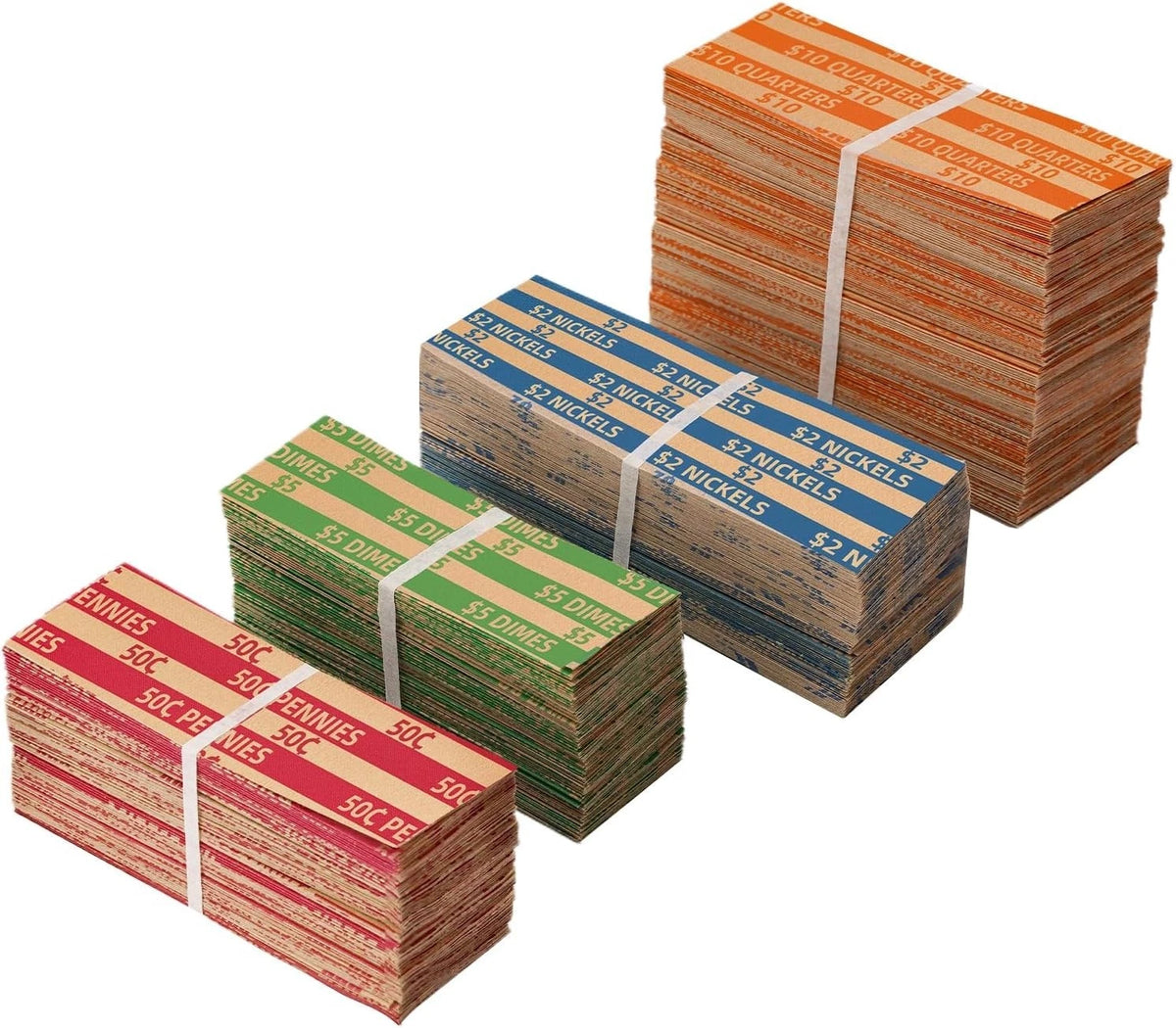 500 Assorted Coin Wrappers Flat Rolls Quarters Pennies Nickels Dimes