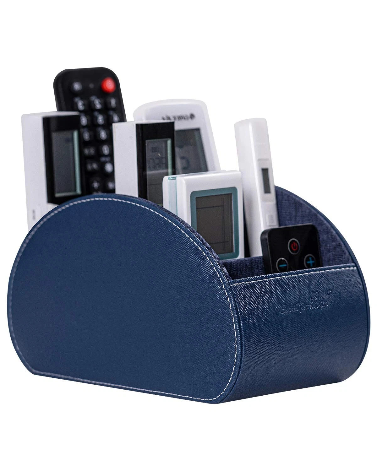 Wide Remote Control Holder , PU Leather Organizer Box with 5 Blue-D