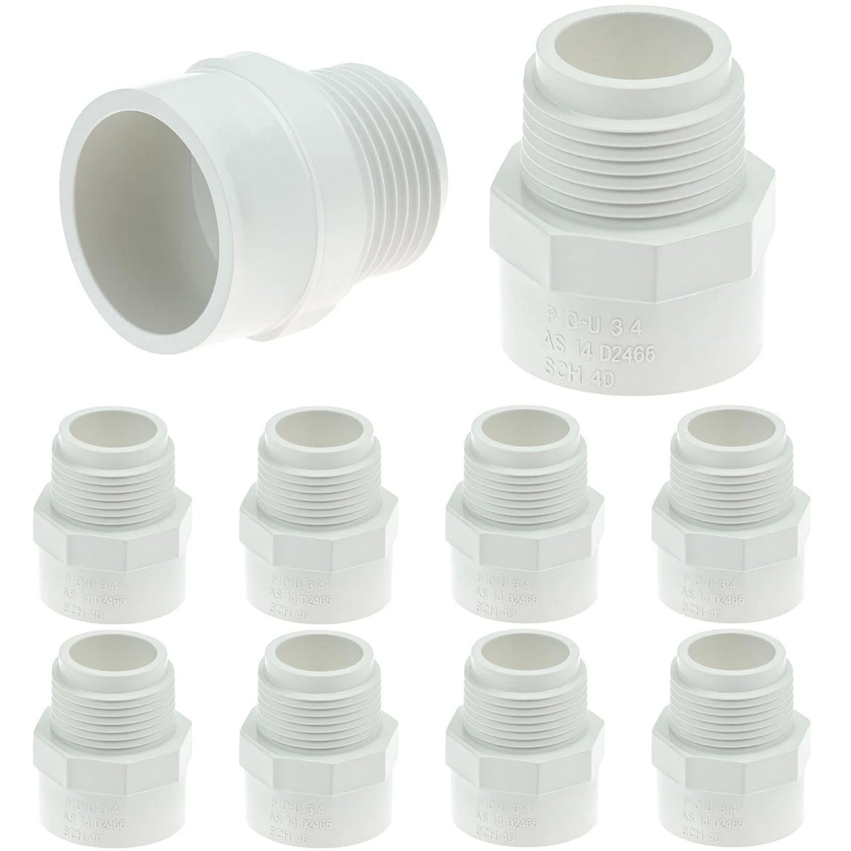 QWORK 10 Pcs 3/4 Inch PVC Fittings Male Adapter, Socket x Inch, White