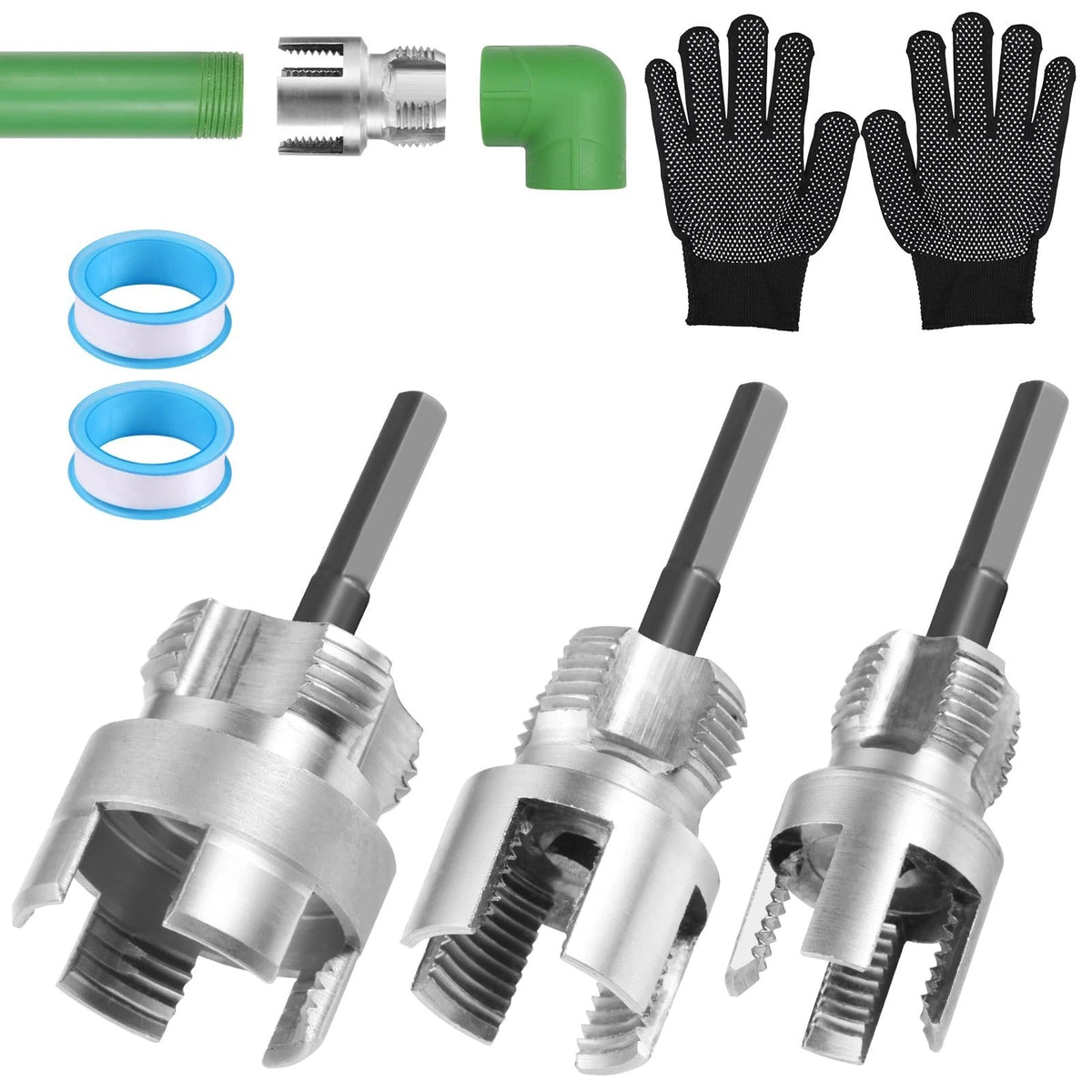 3PCS PVC Pipe Threader Tool，Integrated Internal & External Pipe Threading Tool