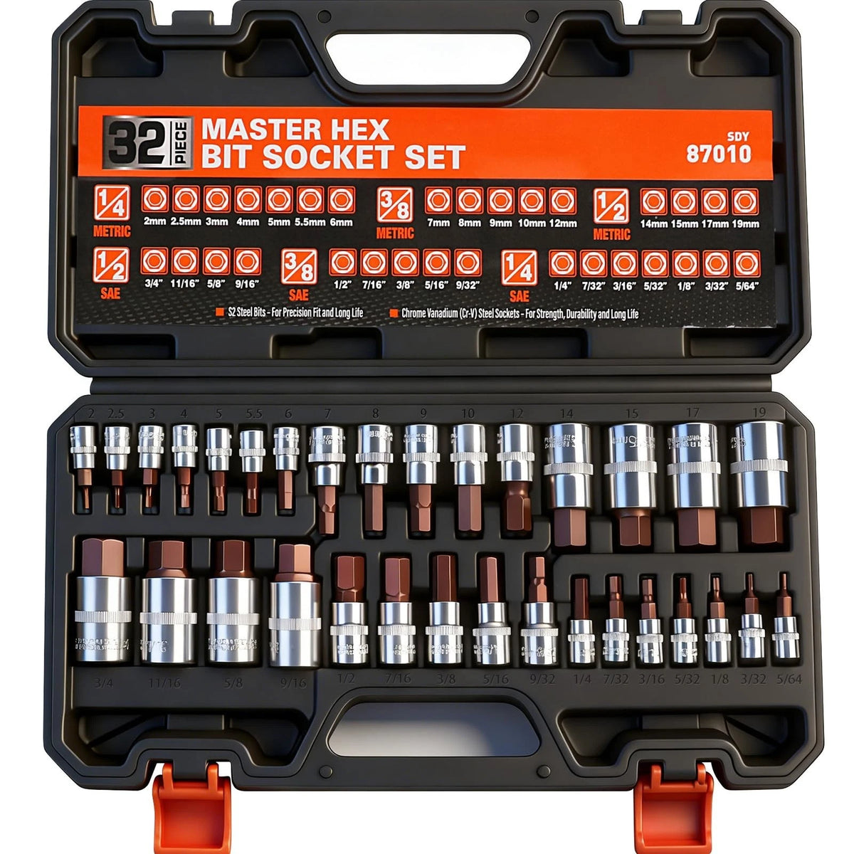 High Torque Master Hex Bit Socket Setâ­32-Piece SAE & Metric Allen Socket Setâ­