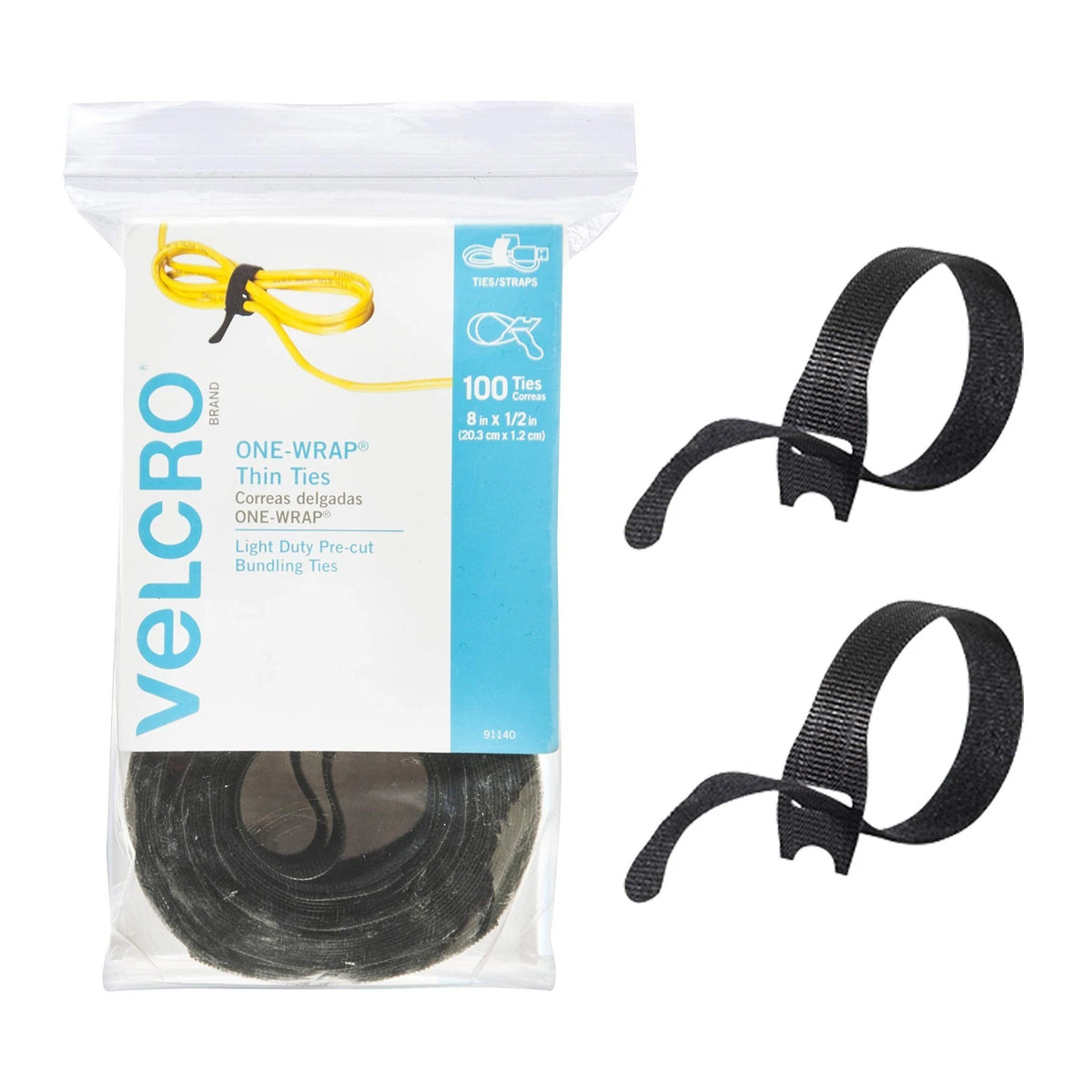ONE-WRAP Cable Ties, 100Pk, 8 x 1/2