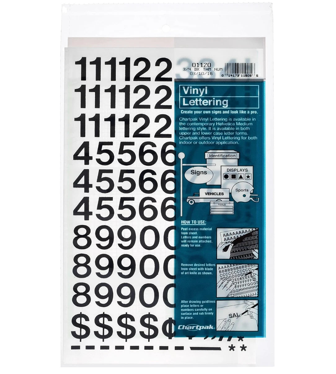 Self-Adhesive Vinyl Numbers, 3/4 Inch High, Black, 72 per Pack (01120)