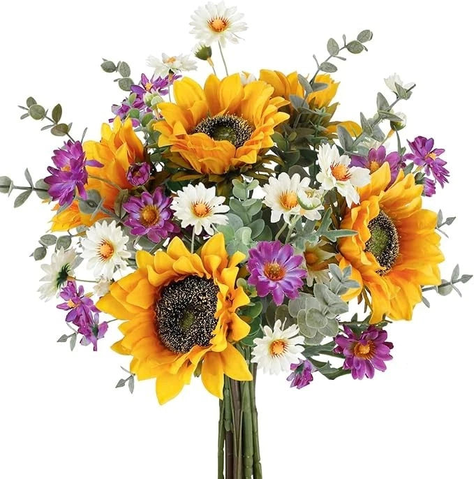 Artificial Sunflowers Fake Cemetery Flowers for Grave Bouquet with Sunflowers