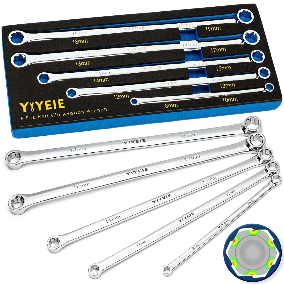 5 Piece Extra Long Box End Wrench Set Metric 8Mm 19Mm 6 Point Extended