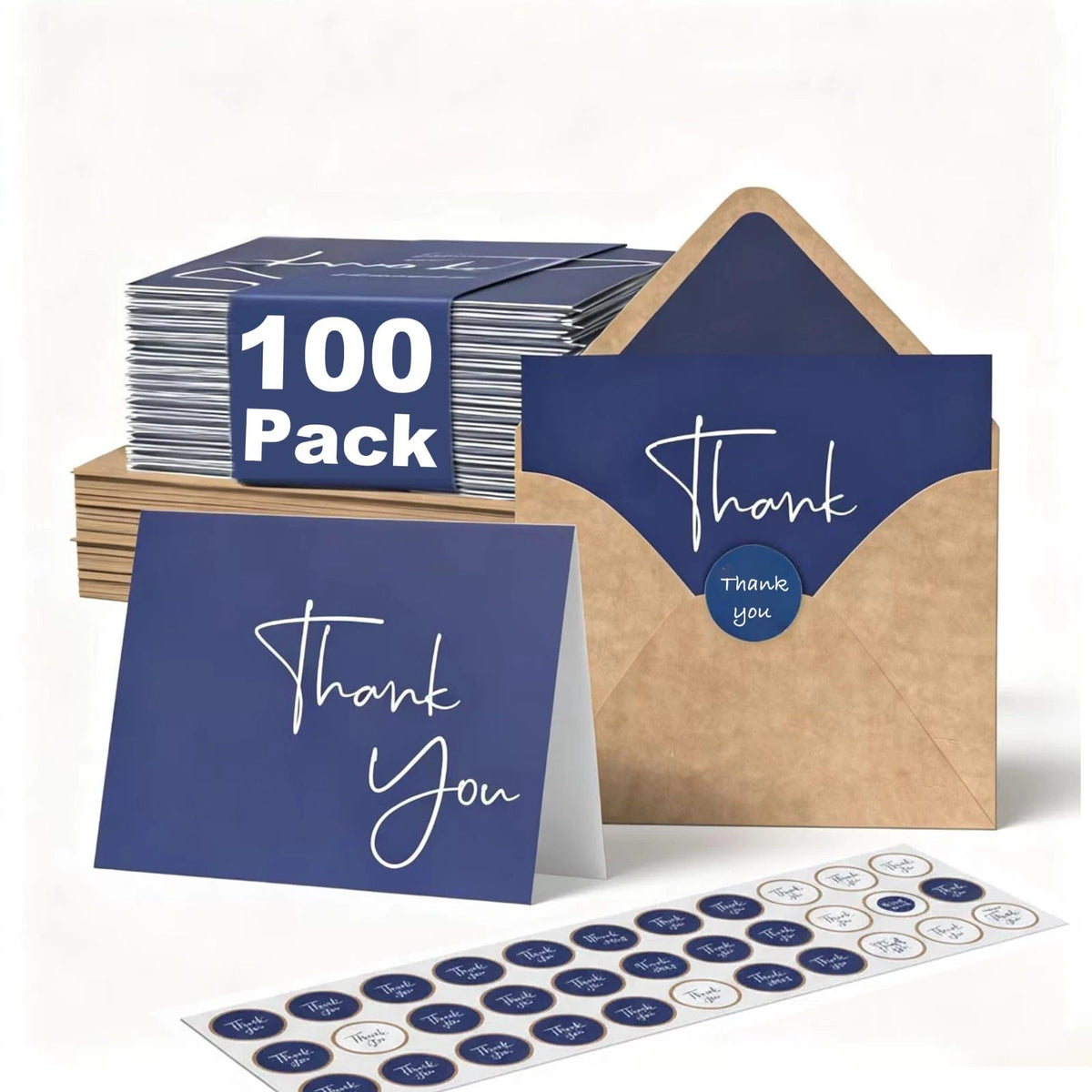 100 Pack Thank You Cards with Envelopes Bulk Set & Stickers - 4X6 Inch Blank Tha