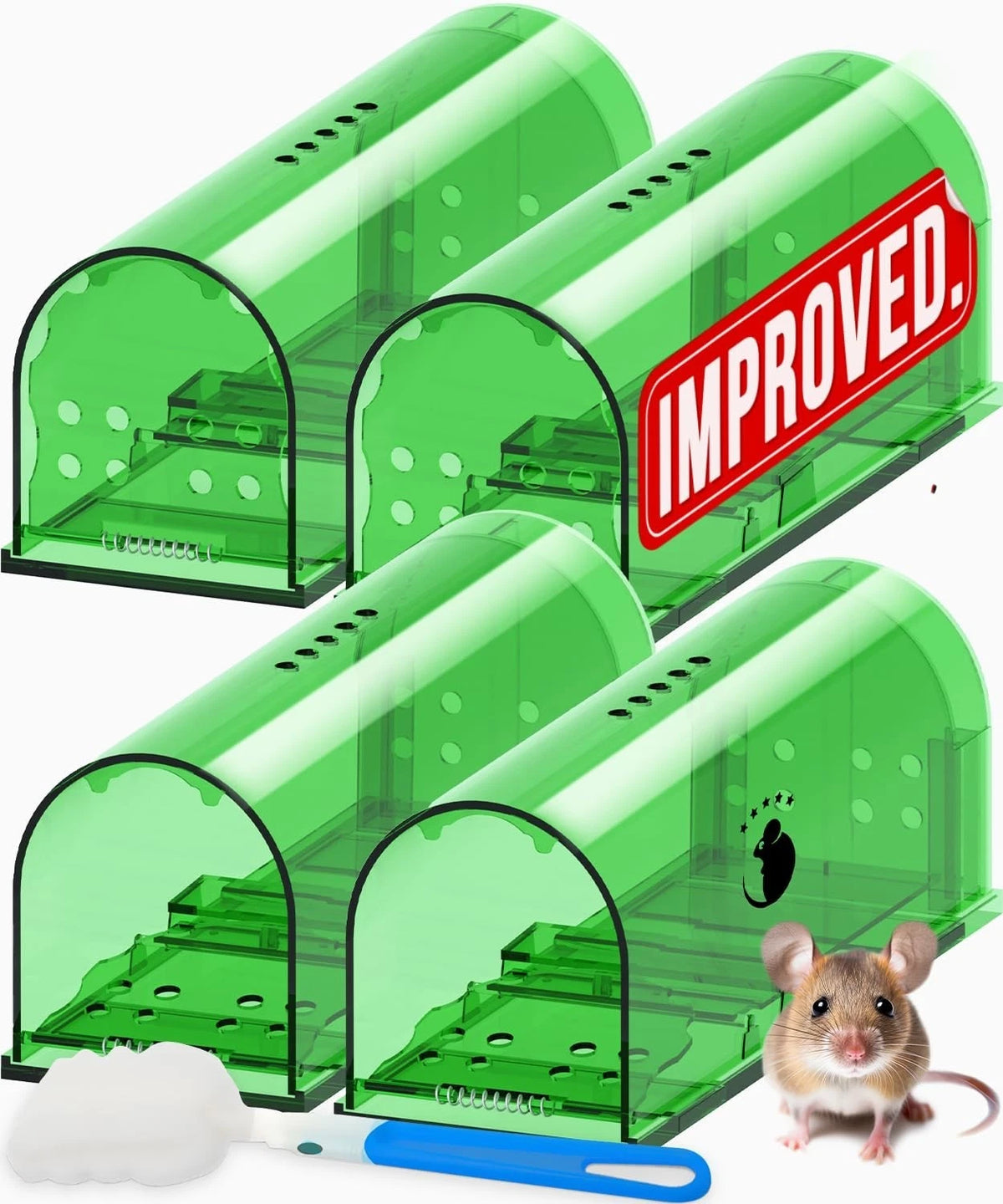 Humane Mouse Traps - No Kill Live Catch Release 4 Pack, Reusable & Easy to Clean