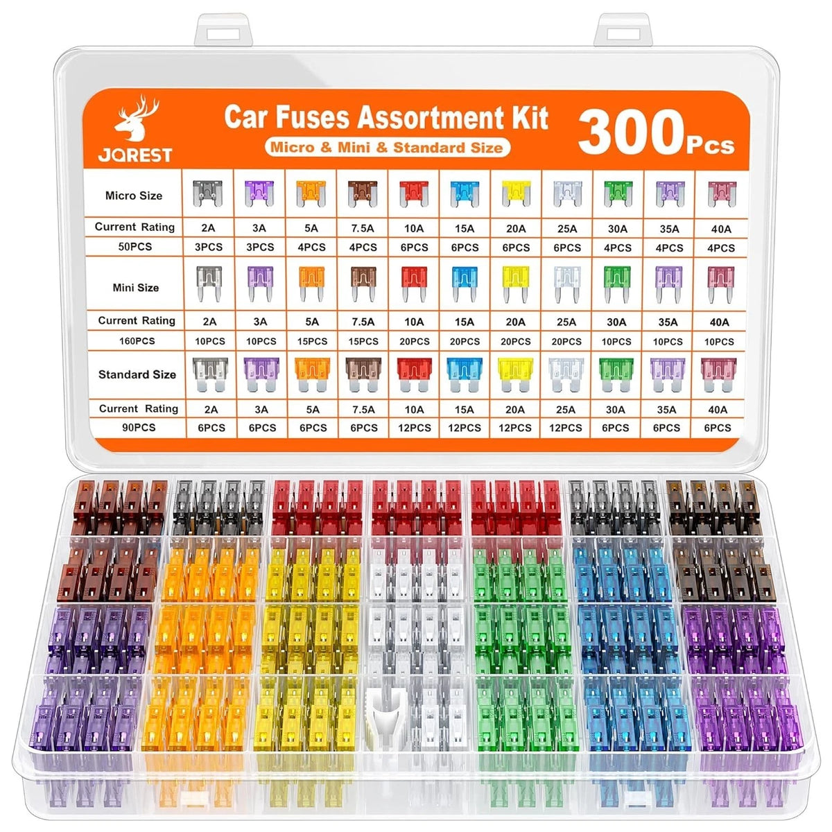 300Pcs Car Fuse Assortment Kit, 160 Mini Blade Fuses Automotive + 90 )