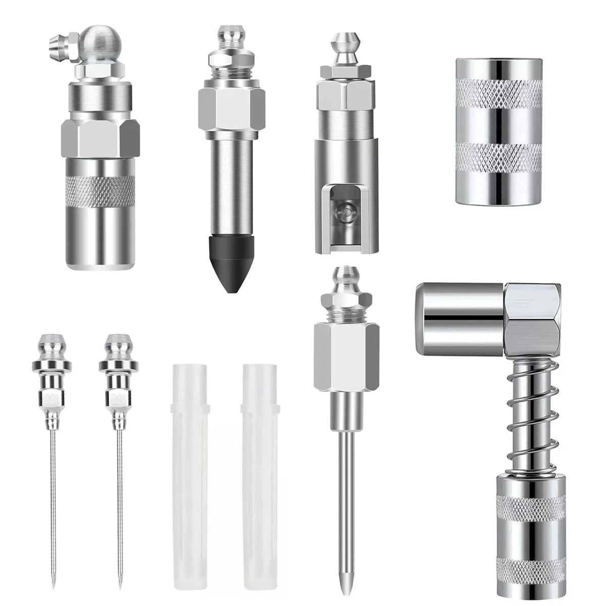 8PCS Grease Gun Injector Set Needle Dispenser Nozzle 90 Degree Coupler Adapter