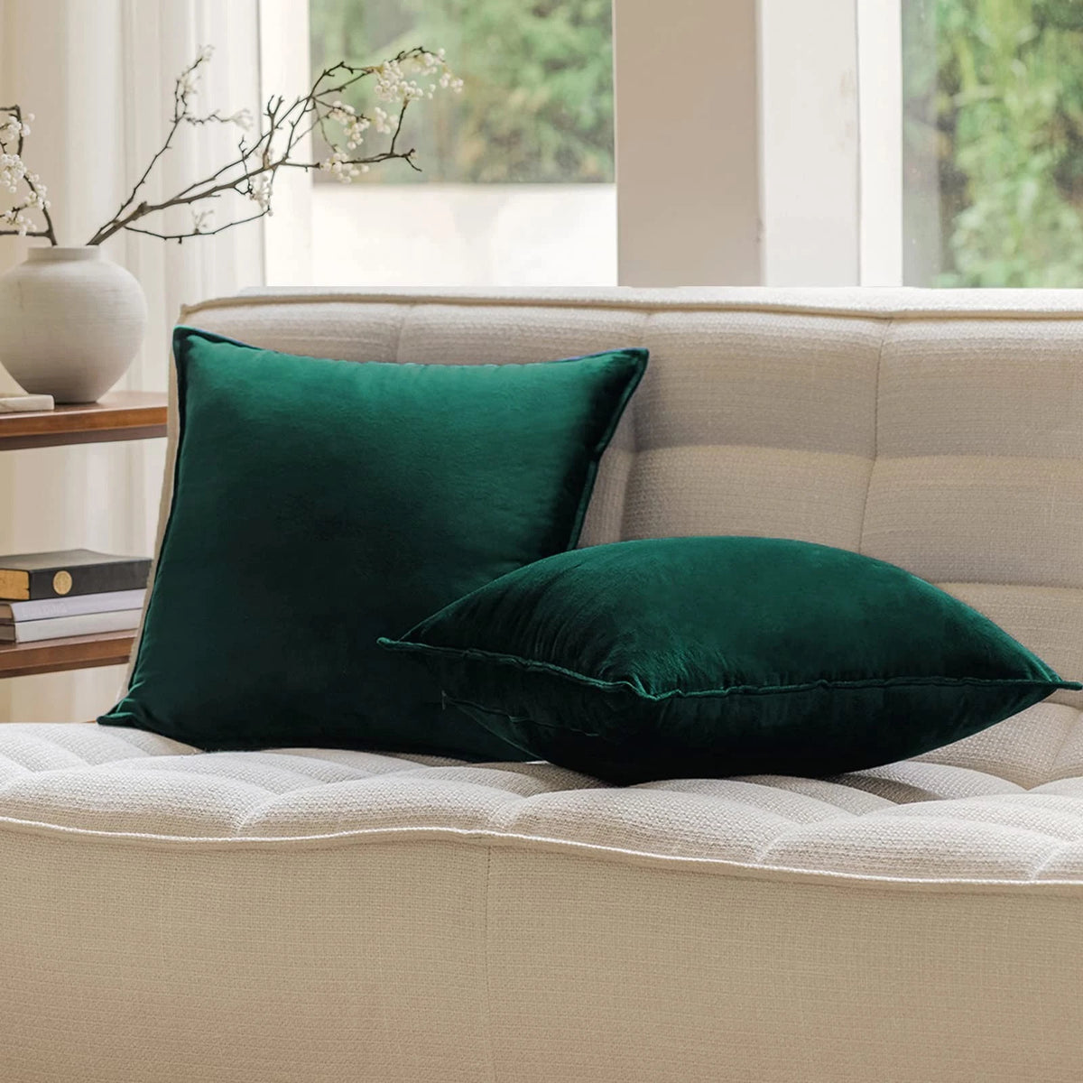 Velvet Emerald Green Throw Pillow Covers 18x18 Inches Pack of 2 Soft Decorative