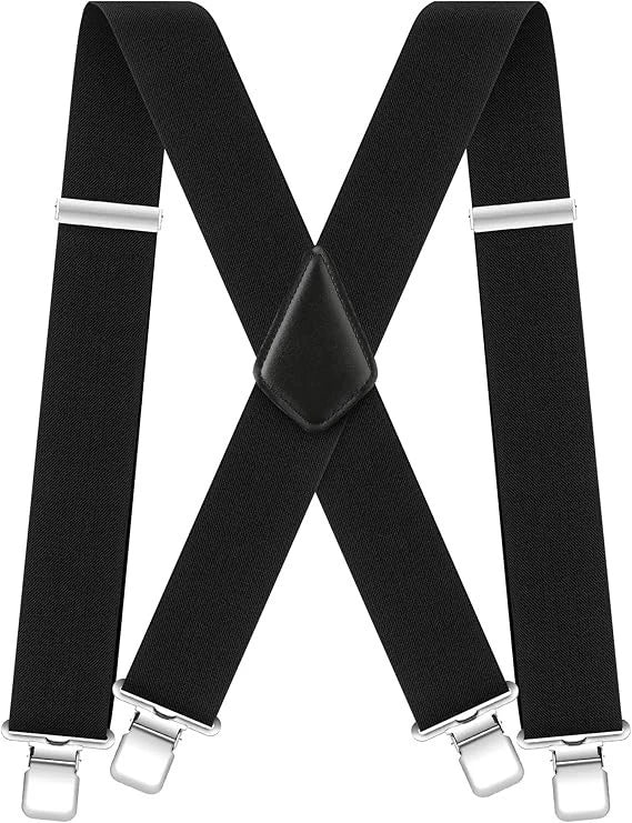 Men's Suspenders Heavy Duty Suspenders for Men Black Braces 2 inch Wide Clips