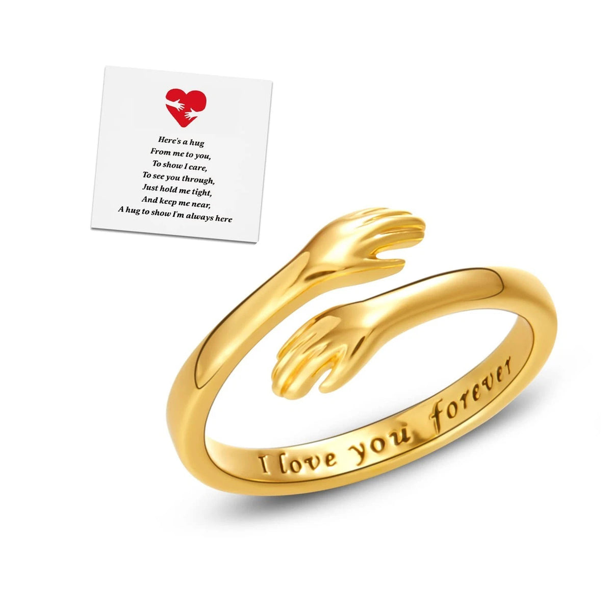 Hug Rings for Women Silver Hugging Hands Ring Adjustable 14K Gold Plated Daughte