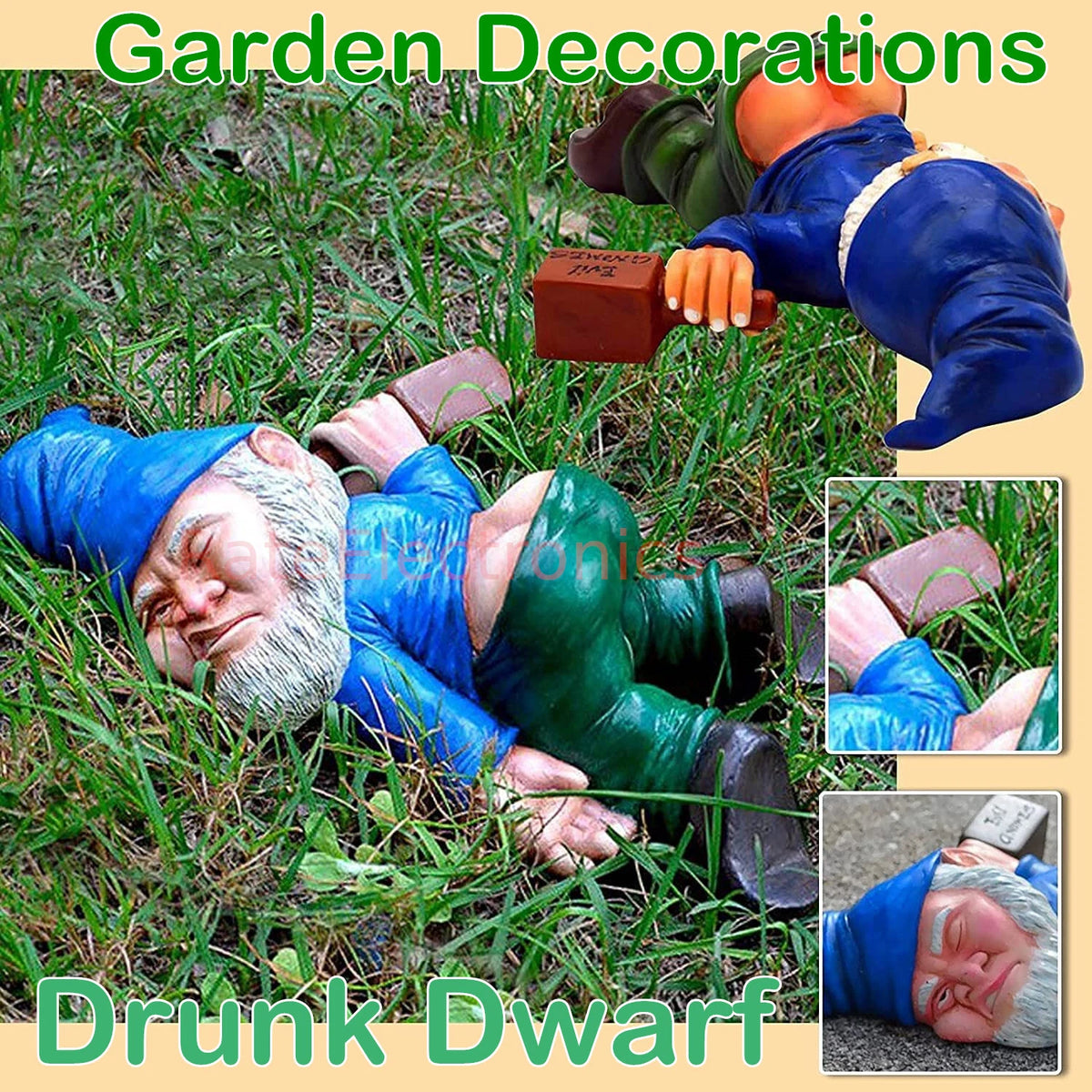 Funny Drunk Garden Gnome Patio Ornament Rude Passed Out Statue Figurine Gift US