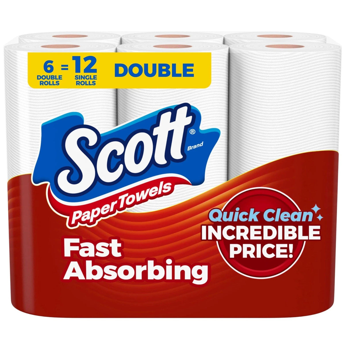 Scott Paper Towels, Choose-A-Sheet, 6 Double Rolls = 12 Regular Rolls (108 Sheet