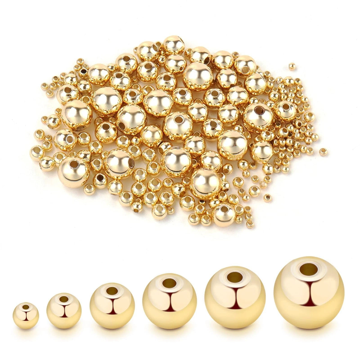500Pcs 14K Gold round Beads,Durables Beads That Do Not Fade Easily,Seamless Spac