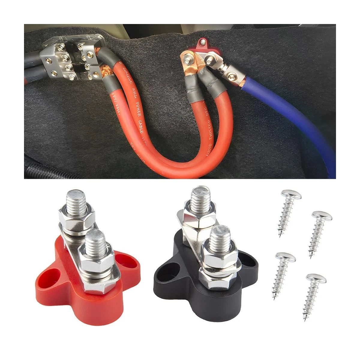 2PCS Dual Stud Battery Junction Block M8 Terminal Post Power Distribution Block