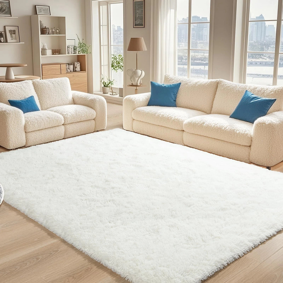 White Fluffy Rugs for Living Room 4x6, Soft Cream Area Rug for Kids Children Gir