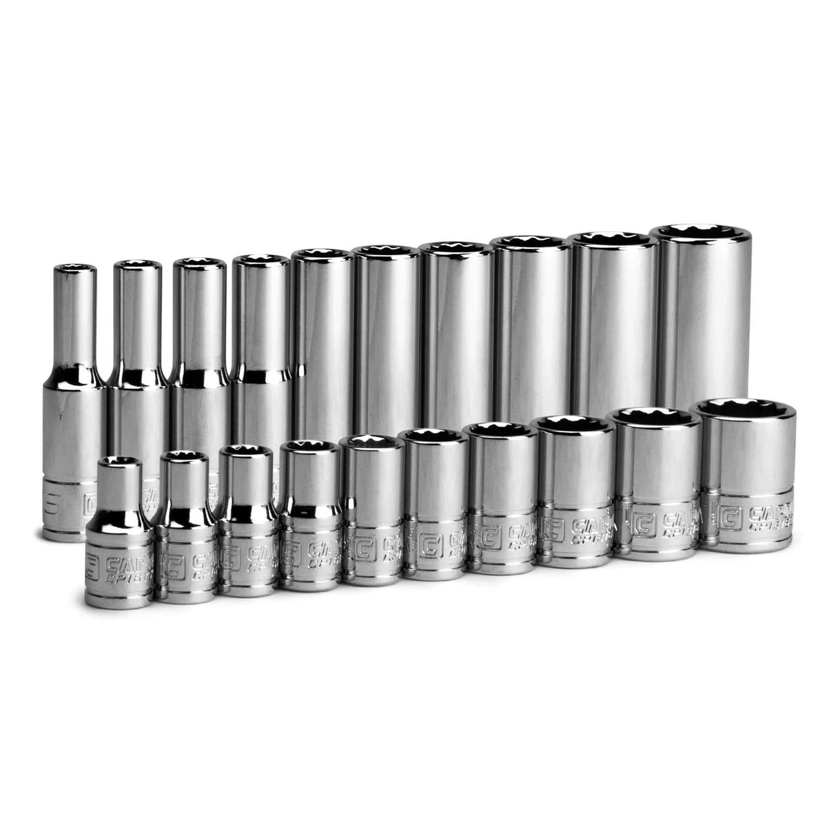 1/4 In. Drive 12-Point Shallow and Deep Socket Set, SAE, 3/16 to 9/16 In, SAE, 2