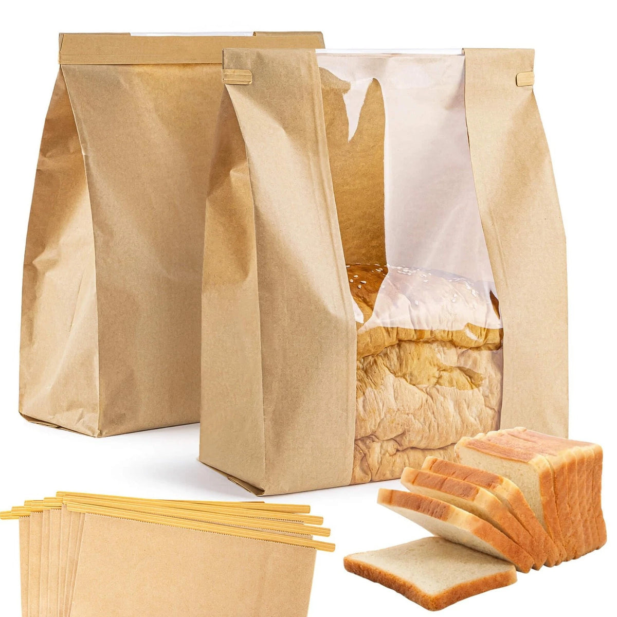 24 Bread Bags with Reusable Ties - Homemade Sourdough Bread Storage Bags Brown