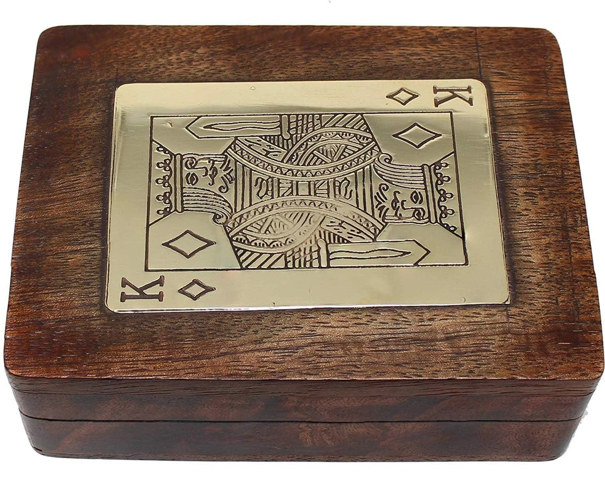 Wooden Playing Card Holder Case for 1 Deck of Cards, Brown Storage Box with M...
