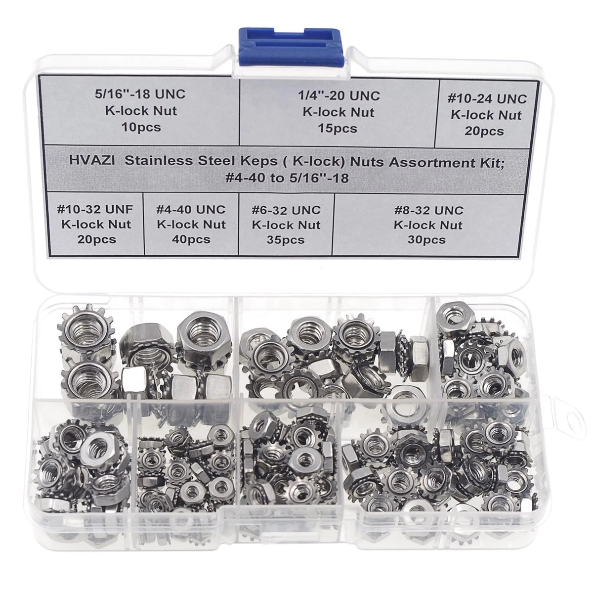 HVAZI Stainless Steel KepsKLock Nuts Assortment Kit#440 to 5/16