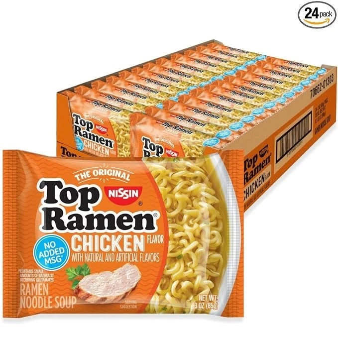 Nissin Top Ramen Noodle Soup, Chicken, 3 Ounce (Pack of 24) Free Shipping