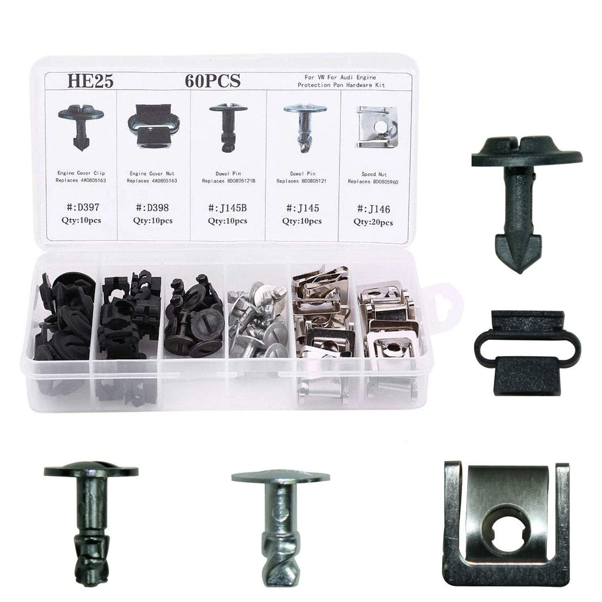 60Pcs Engine Undertray Clips Screw Bolt Kit for Audi VW Car Hardware Set