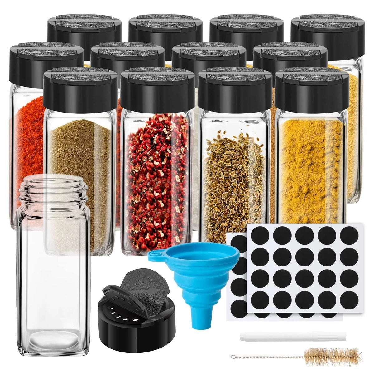 12 Pack Glass Spice Jars with Labels 4oz Spices Containers Spice Jars with Bl...